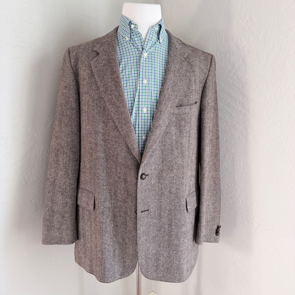 The Wool Collection Jacket Men's Vintage Brown Wool Herringbone Blazer Sz. 48L